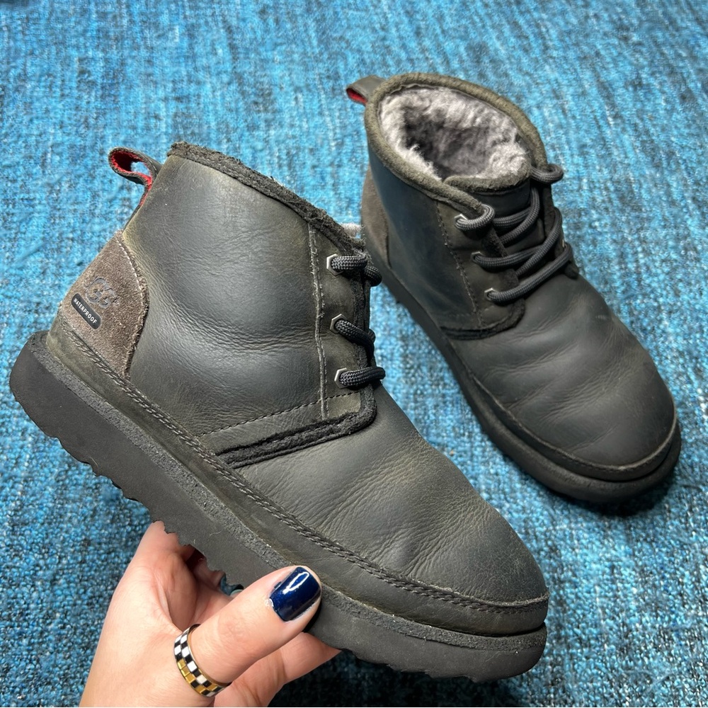 UGG Kids Neumel 11 Waterproof Leather Lace Up Boots in Dark Brown Youth Kids 2